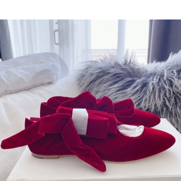 The Row Elodie Velvet Ankle-wrap Ballet Flats Red 38 - Picture 4 of 12